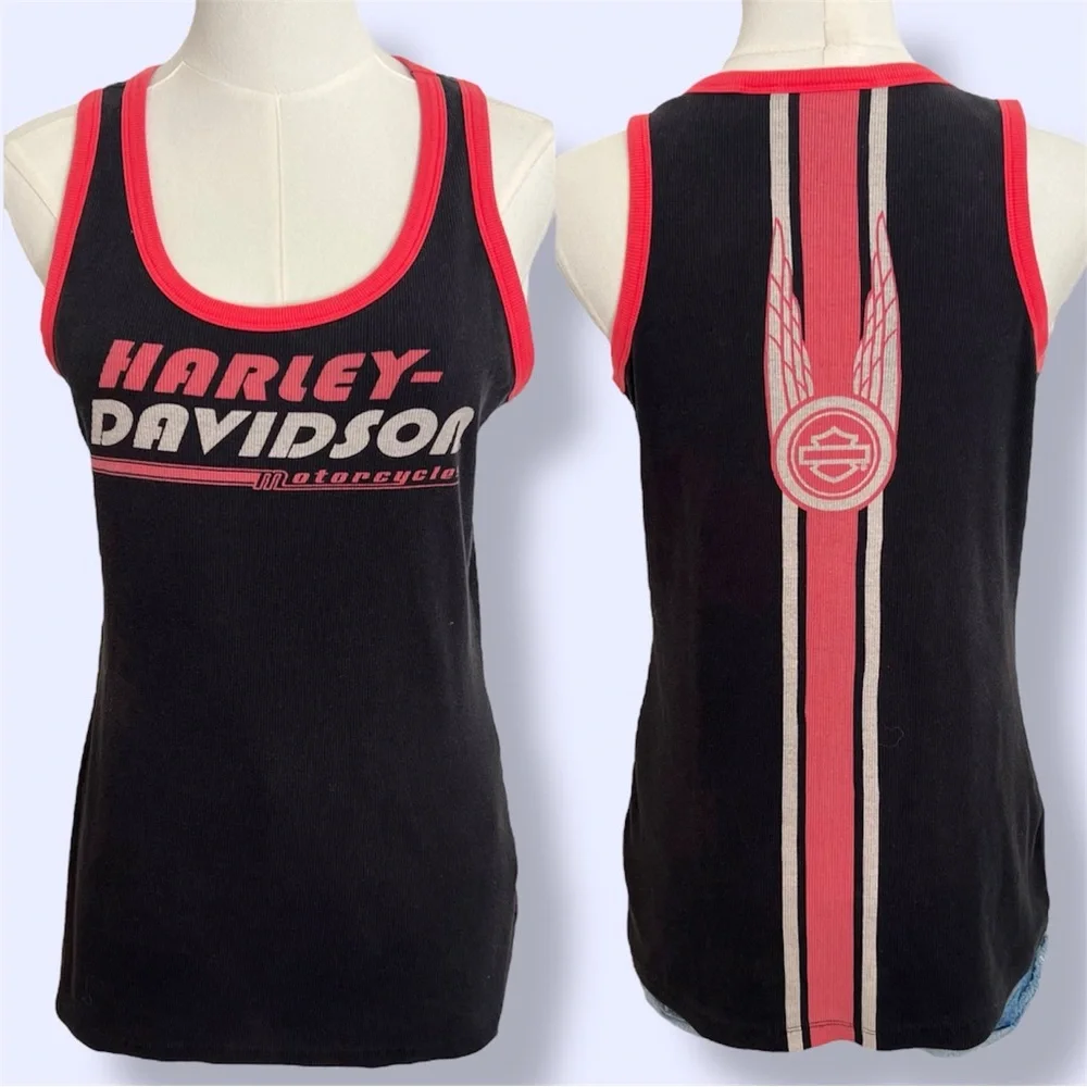 Harley-Davidson Vintage y2k Black and Red Tank Top - Picture 1 of 6